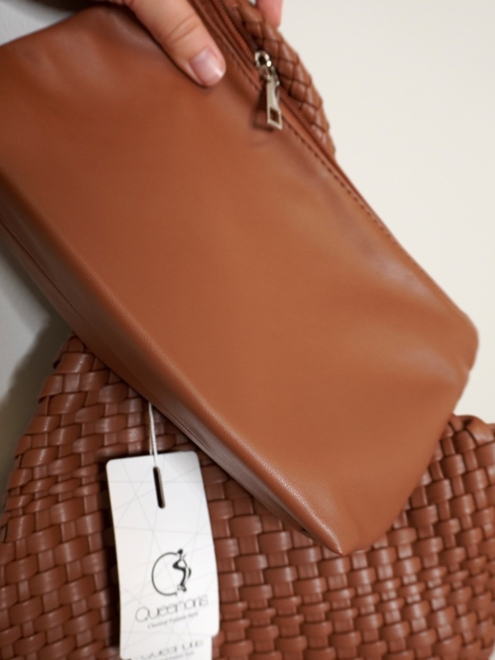 NEW Woven Vegan Leather Handbag Large Capacity Hand-Woven Tote - Picture 5 of 5